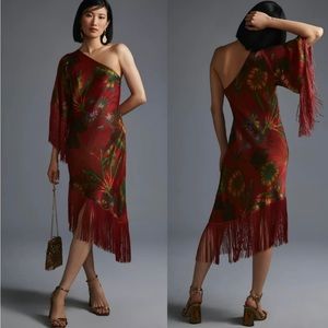 Farm Rio Fringed One-Shoulder Dress